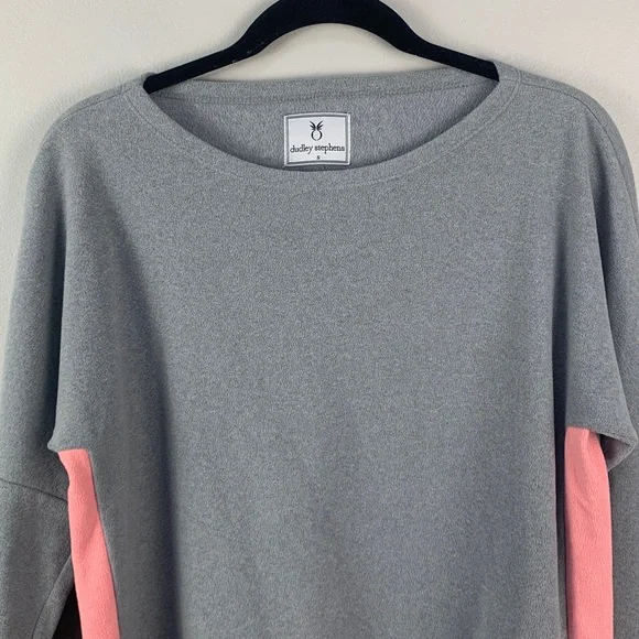 Dudley Stephens Tuckernuck Gray and Pink Long Sleeve Color Block Top - Picture 2 of 7